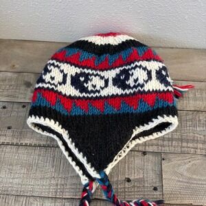Sherpa wool hand knit unisex ear flap hat fleece lined braided pattern